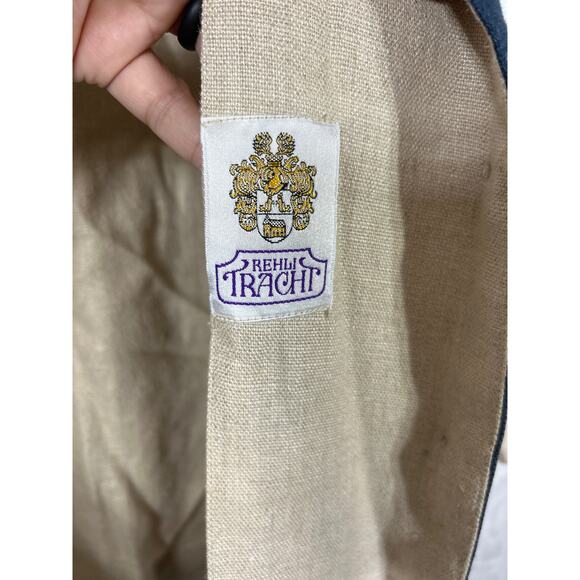 Natural Ecology Symbols Linen Blazer XL Tan Navy Blue Trm Lagenlook Rehli Tracht - Picture 12 of 16